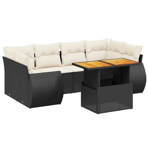 Grote foto vidaxl 7 delige loungeset met kussens poly rattan zwart tuin en terras tuinmeubelen