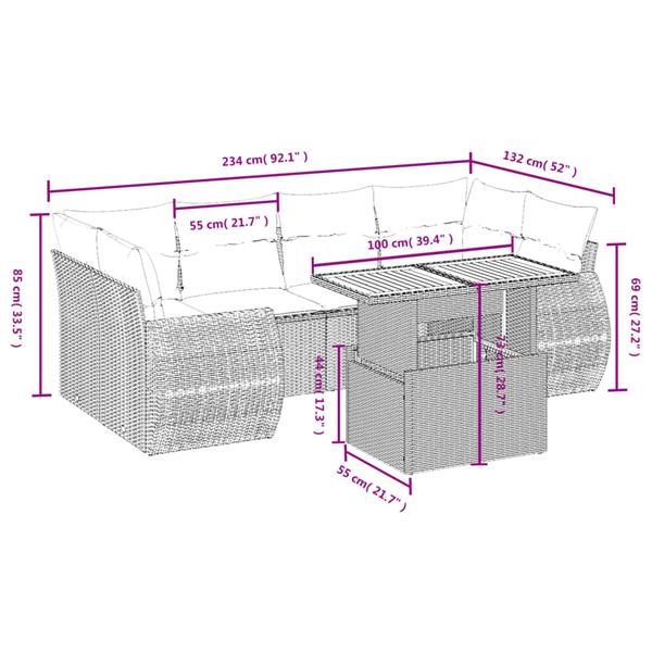 Grote foto vidaxl 7 delige loungeset met kussens poly rattan zwart tuin en terras tuinmeubelen