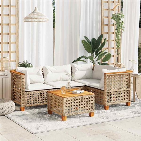 Grote foto vidaxl 5 delige loungeset met kussens poly rattan beige tuin en terras tuinmeubelen