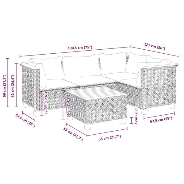 Grote foto vidaxl 5 delige loungeset met kussens poly rattan beige tuin en terras tuinmeubelen