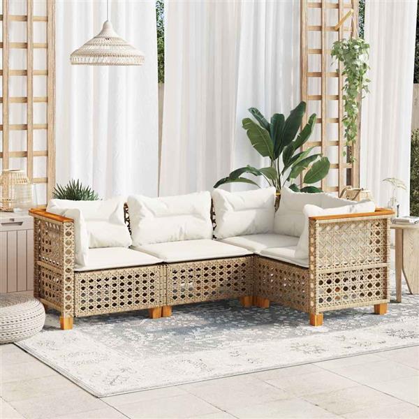Grote foto vidaxl 4 delige loungeset met kussens poly rattan beige tuin en terras tuinmeubelen