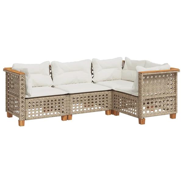 Grote foto vidaxl 4 delige loungeset met kussens poly rattan beige tuin en terras tuinmeubelen