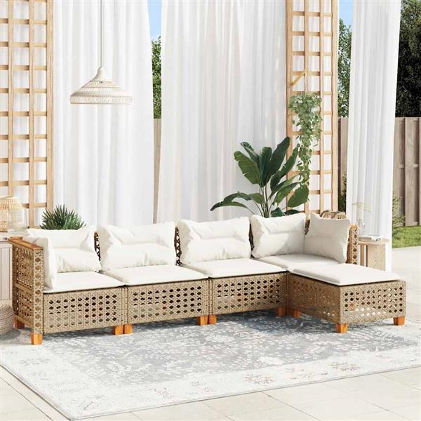 Grote foto vidaxl 5 delige loungeset met kussens poly rattan beige tuin en terras tuinmeubelen