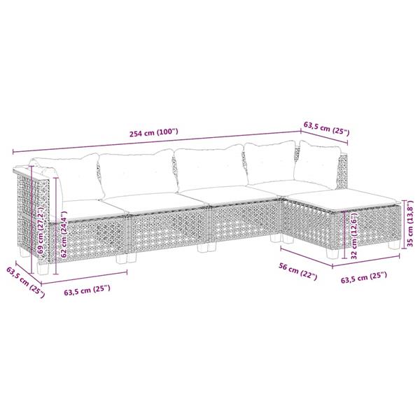 Grote foto vidaxl 5 delige loungeset met kussens poly rattan beige tuin en terras tuinmeubelen