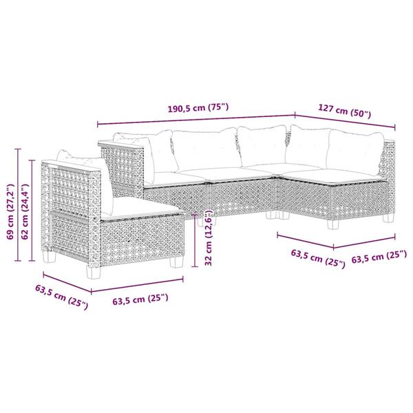 Grote foto vidaxl 5 delige loungeset met kussens poly rattan beige tuin en terras tuinmeubelen