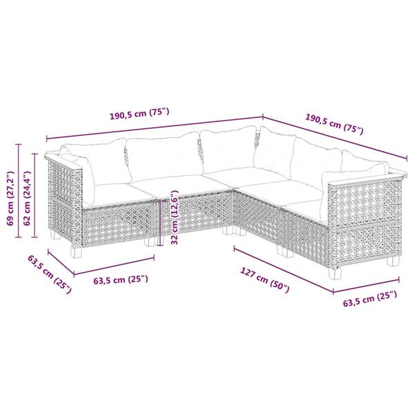 Grote foto vidaxl 5 delige loungeset met kussens poly rattan beige tuin en terras tuinmeubelen