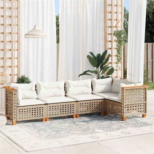 Grote foto vidaxl 5 delige loungeset met kussens poly rattan beige tuin en terras tuinmeubelen