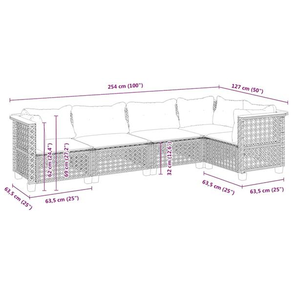 Grote foto vidaxl 5 delige loungeset met kussens poly rattan beige tuin en terras tuinmeubelen