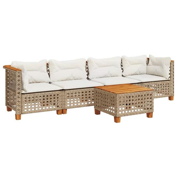 Grote foto vidaxl 5 delige loungeset met kussens poly rattan beige tuin en terras tuinmeubelen
