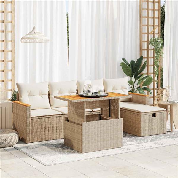 Grote foto vidaxl 6 delige loungeset met kussens poly rattan beige tuin en terras tuinmeubelen
