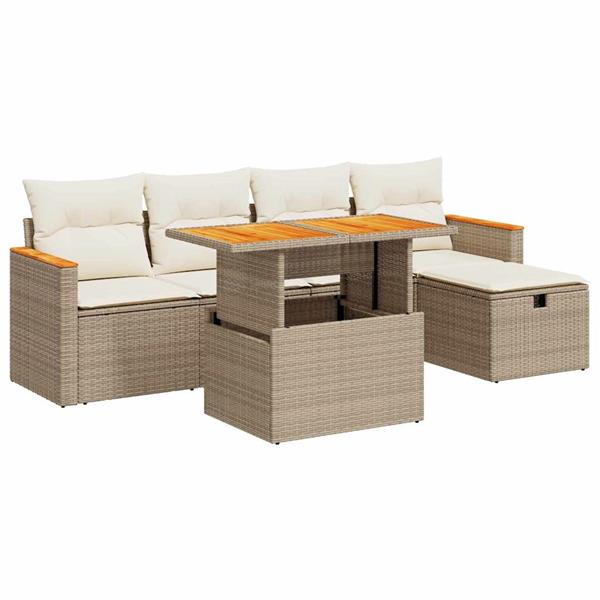Grote foto vidaxl 6 delige loungeset met kussens poly rattan beige tuin en terras tuinmeubelen