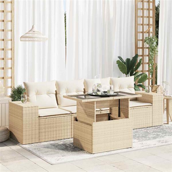 Grote foto vidaxl 5 delige loungeset met kussens poly rattan beige tuin en terras tuinmeubelen