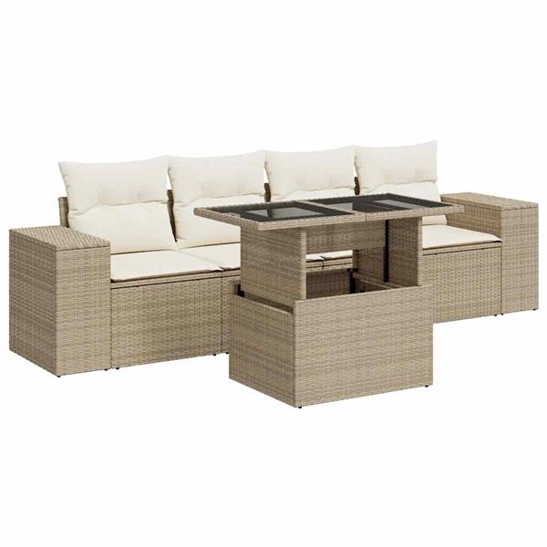 Grote foto vidaxl 5 delige loungeset met kussens poly rattan beige tuin en terras tuinmeubelen