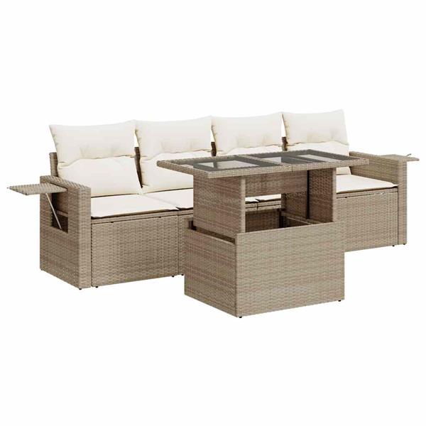 Grote foto vidaxl 5 delige loungeset met kussens poly rattan beige tuin en terras tuinmeubelen