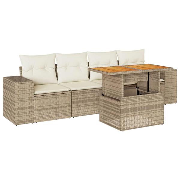 Grote foto vidaxl 5 delige loungeset met kussens poly rattan beige tuin en terras tuinmeubelen