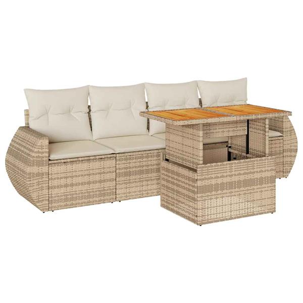 Grote foto vidaxl 5 delige loungeset met kussens poly rattan beige tuin en terras tuinmeubelen