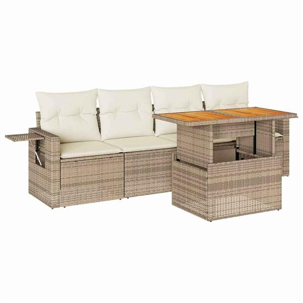 Grote foto vidaxl 5 delige loungeset met kussens poly rattan beige tuin en terras tuinmeubelen