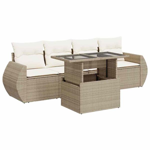 Grote foto vidaxl 5 delige loungeset met kussens poly rattan beige tuin en terras tuinmeubelen