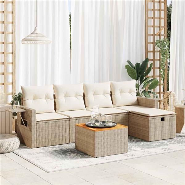 Grote foto vidaxl 6 delige loungeset met kussens poly rattan beige tuin en terras tuinmeubelen
