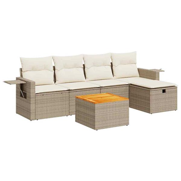 Grote foto vidaxl 6 delige loungeset met kussens poly rattan beige tuin en terras tuinmeubelen