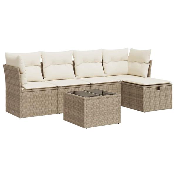 Grote foto vidaxl 6 delige loungeset met kussens poly rattan beige tuin en terras tuinmeubelen