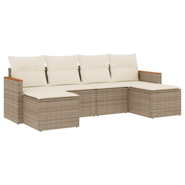 Grote foto vidaxl 6 delige loungeset met kussens poly rattan beige tuin en terras tuinmeubelen