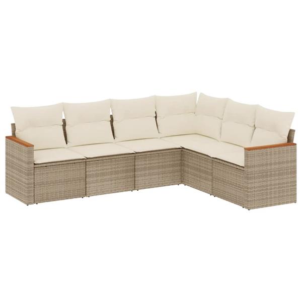 Grote foto vidaxl 6 delige loungeset met kussens poly rattan beige tuin en terras tuinmeubelen