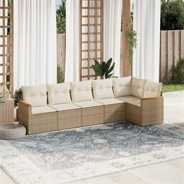 Grote foto vidaxl 6 delige loungeset met kussens poly rattan beige tuin en terras tuinmeubelen