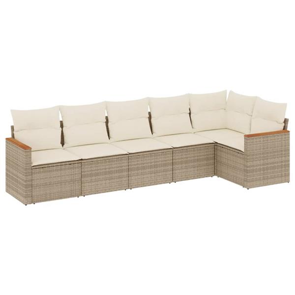 Grote foto vidaxl 6 delige loungeset met kussens poly rattan beige tuin en terras tuinmeubelen