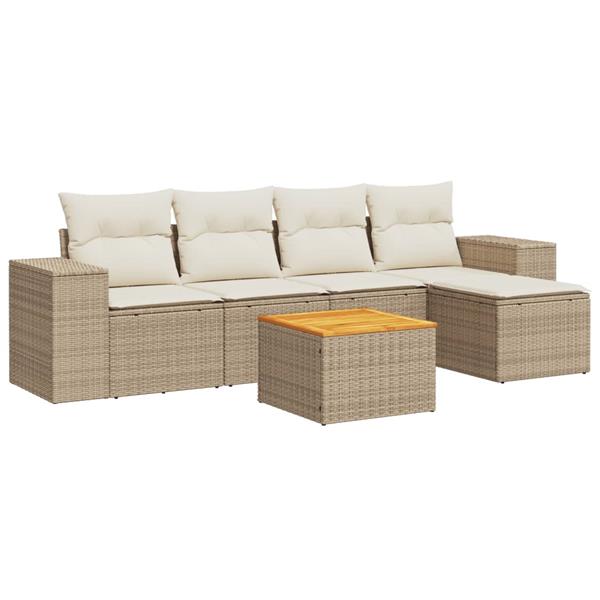 Grote foto vidaxl 6 delige loungeset met kussens poly rattan beige tuin en terras tuinmeubelen