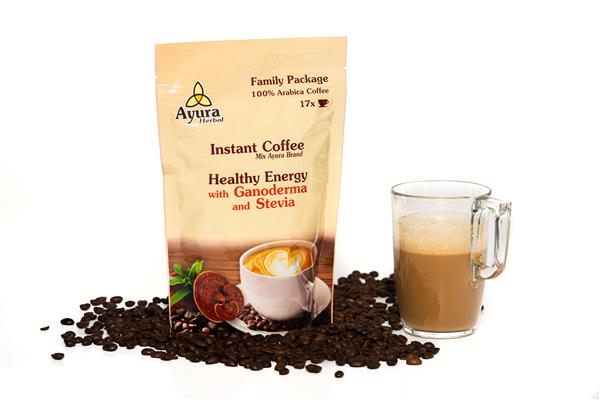 Grote foto ayurakoffie biologisch. gezond. verfrissend. diversen levensmiddelen