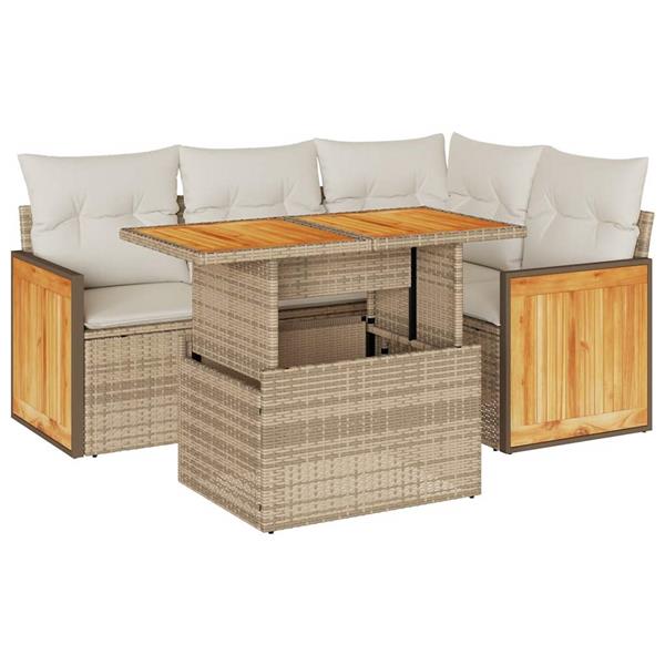 Grote foto vidaxl 5 delige loungeset met kussens poly rattan en acaciahout beige tuin en terras tuinmeubelen