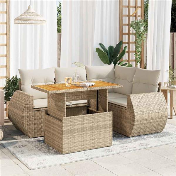 Grote foto vidaxl 5 delige loungeset met kussens poly rattan beige tuin en terras tuinmeubelen