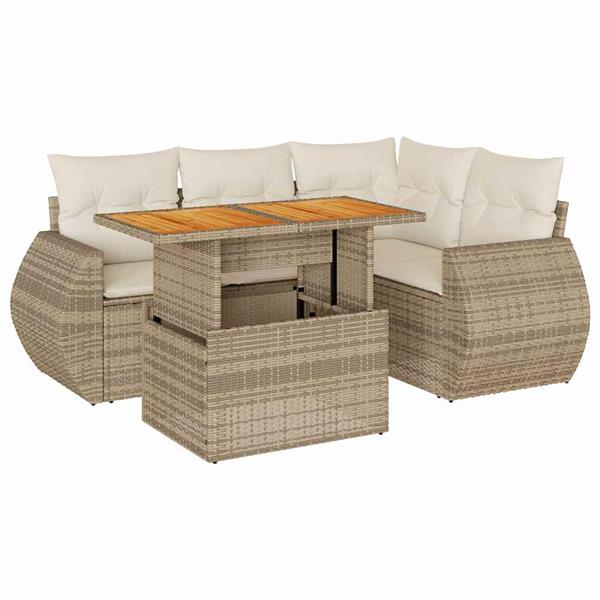 Grote foto vidaxl 5 delige loungeset met kussens poly rattan beige tuin en terras tuinmeubelen