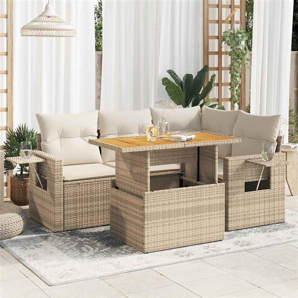 Grote foto vidaxl 5 delige loungeset met kussens poly rattan beige tuin en terras tuinmeubelen