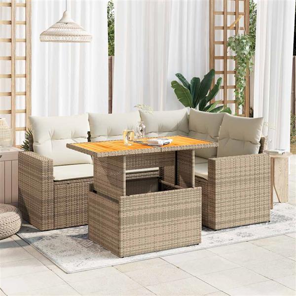 Grote foto vidaxl 5 delige loungeset met kussens poly rattan beige tuin en terras tuinmeubelen