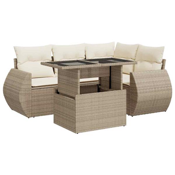 Grote foto vidaxl 5 delige loungeset met kussens poly rattan beige tuin en terras tuinmeubelen