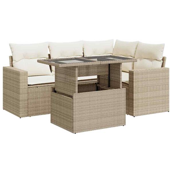Grote foto vidaxl 5 delige loungeset met kussens poly rattan beige tuin en terras tuinmeubelen