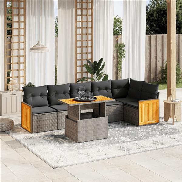 Grote foto vidaxl 7 delige loungeset met kussens poly rattan grijs tuin en terras tuinmeubelen