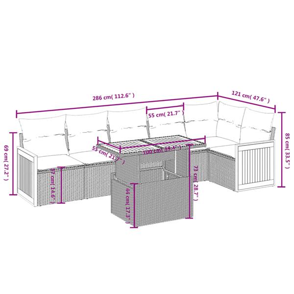 Grote foto vidaxl 7 delige loungeset met kussens poly rattan grijs tuin en terras tuinmeubelen
