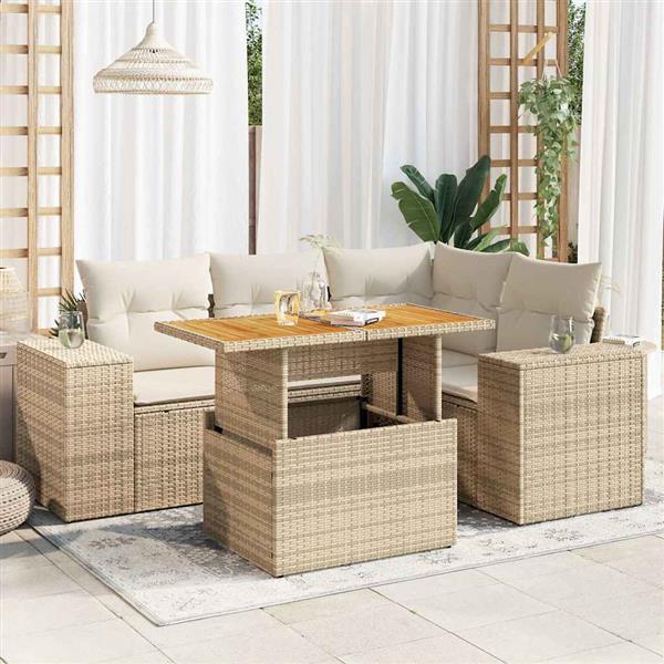 Grote foto vidaxl 5 delige loungeset met kussens poly rattan beige tuin en terras tuinmeubelen