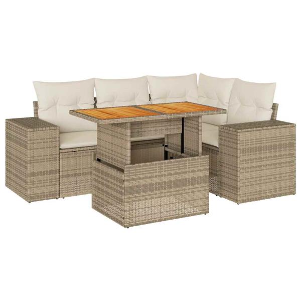 Grote foto vidaxl 5 delige loungeset met kussens poly rattan beige tuin en terras tuinmeubelen
