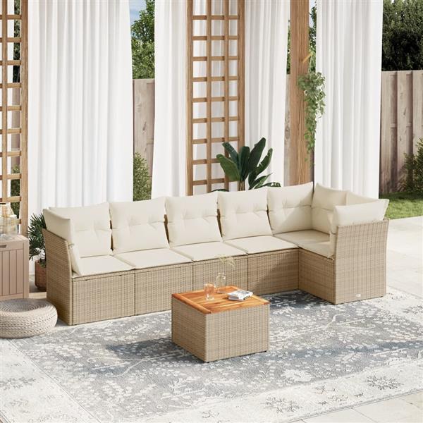 Grote foto vidaxl 7 delige loungeset met kussens poly rattan beige tuin en terras tuinmeubelen
