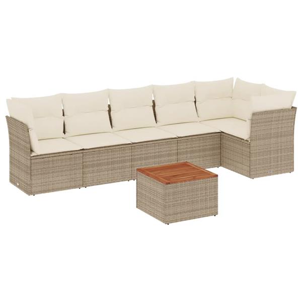 Grote foto vidaxl 7 delige loungeset met kussens poly rattan beige tuin en terras tuinmeubelen