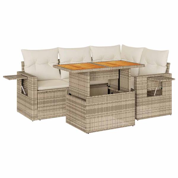 Grote foto vidaxl 5 delige loungeset met kussens poly rattan beige tuin en terras tuinmeubelen