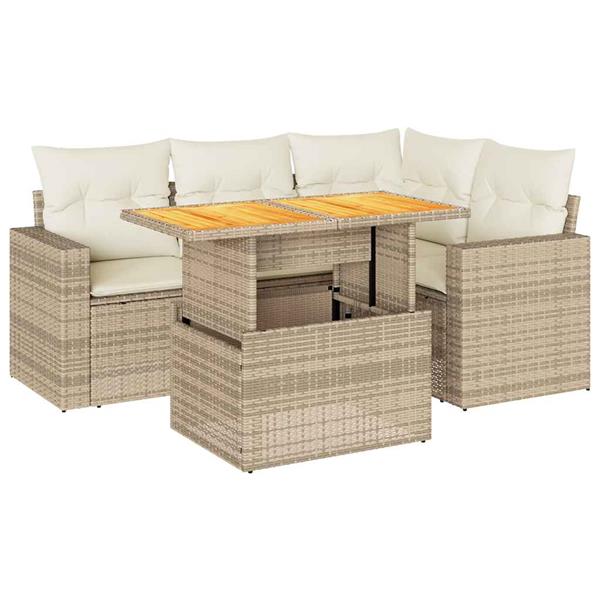 Grote foto vidaxl 5 delige loungeset met kussens poly rattan beige tuin en terras tuinmeubelen