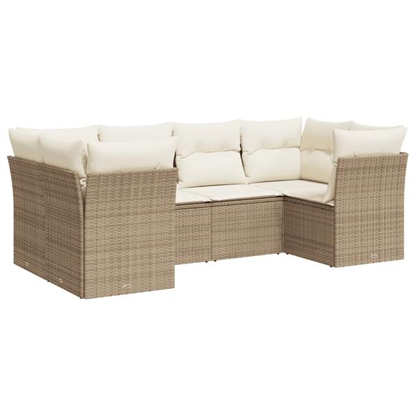 Grote foto vidaxl 6 delige loungeset met kussens poly rattan beige tuin en terras tuinmeubelen