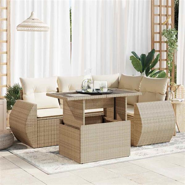 Grote foto vidaxl 5 delige loungeset met kussens poly rattan beige tuin en terras tuinmeubelen