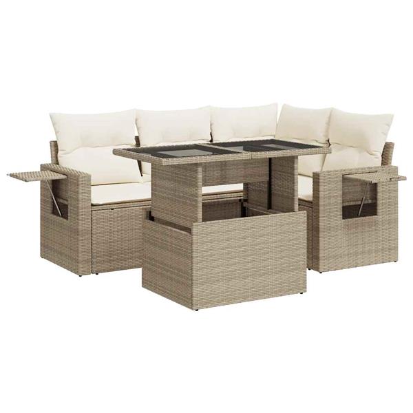 Grote foto vidaxl 5 delige loungeset met kussens poly rattan beige tuin en terras tuinmeubelen