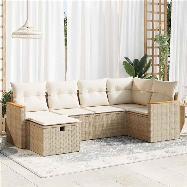 Grote foto vidaxl 6 delige loungeset met kussens poly rattan beige tuin en terras tuinmeubelen